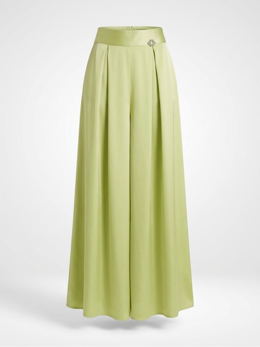 Rinascimento High-Waist Wide-Leg Satin Trousers in Light Lime